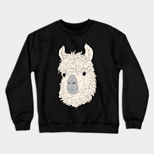 Smiling Llama Head white fur Hand Drawn Crewneck Sweatshirt